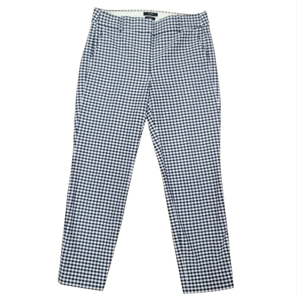 J. Crew Cameron Bi-Stretch Navy Gingham Checked Cropped Pants Cotton Womens Sz 6 - Picture 1 of 16